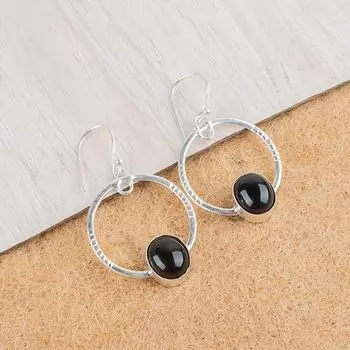 Black Tourmaline Gemstone 925 Sterling Silver Handcrafted Jewelry Earrings 1.37 EE-67-33