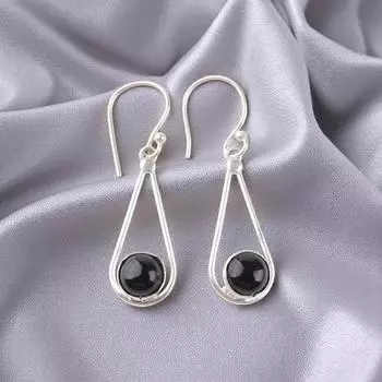 Black Tourmaline Gemstone 925 Sterling Silver Jewelry Handcrafted Earrings 1.76 EE-126-25
