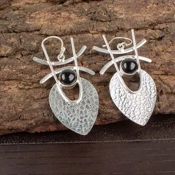 Black Tourmaline Gemstone 925 Sterling Silver Jewelry Handcrafted Earrings 1.78 EE-64-20