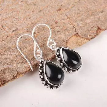 Black Tourmaline Gemstone 925 Sterling Silver Jewelry Earrings 1.41 For Women EE-97-22