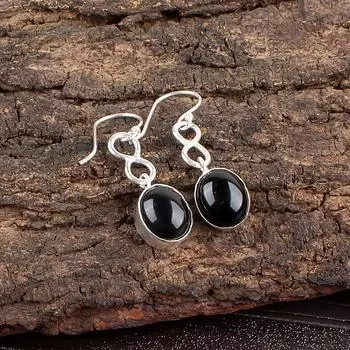Black Tourmaline Gemstone 925 Sterling Silver Jewelry Handcrafted Earrings 1.60 EE-12-25