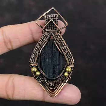 Black Tourmaline Rough Pendant Copper Wire Wrapped Pendant Gemstone Pendant Handmade Pendant Copper Wire Jewelry Wedding Gift Unique Pendant