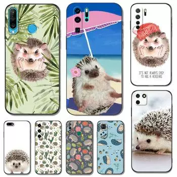 Black tpu Case For Huawei P30 Lite P30 Pro P40 LITE E P Smart 2020 Cover Hedgehog huawei P30