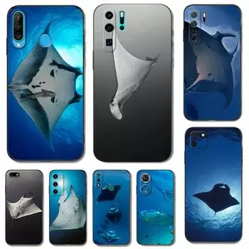 Black tpu Case For Huawei Y9S Y6S Y8S Y5P Y7P Y8P y7 Y5 lite Prime 2018 Y6 2019 Cover Animal manta ray huawei Y8S