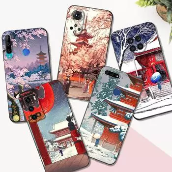 Black tpu Case For Huawei Y9S Y6S Y8S Y5P Y7P Y8P y7 Y5 lite Prime 2018 Y6 2019 Cover retro Tokyo Japanese Art huawei Y6 2019