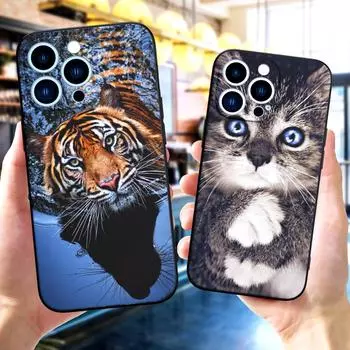 Черный чехол из ТПУ для iPhone 5 5S SE 2020 6 6S 7 8 plus x 10 XR XS 11 12 13 mini pro MAX задняя крышка волк собака кошка лев тигр животное iphone 5 5S SE 2016