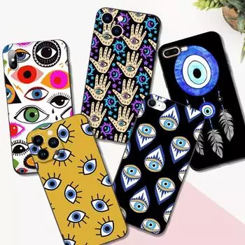 Black tpu case for iphone 5 5s se 2020 6 6s 7 8 plus x 10 XR XS 11 12 13 mini pro MAX back cover Evil Eye Illustration iphone 5 5S SE 2016