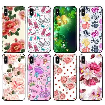 Black tpu case for iphone 5 5s SE 2020 6 6s 7 8 plus x 10 cover for iphone XR XS 11 pro MAX case beautiful flower girl leaves iphone 8 PLUS