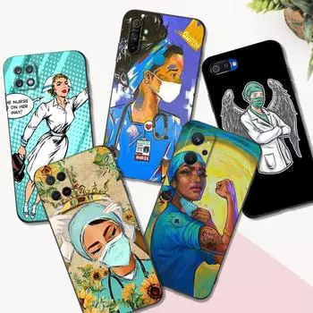 Черный чехол TPU для Realme 7i 8i 9 Pro Plus 9i C12 GT Neo2 Narzo 20 30A 50A 50i с рисунком медсестры Realme C12
