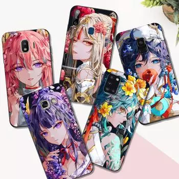 Black tpu Case For Samsung galaxy A3 A5 A7 2016 2017 2018 cover Genshin impact Samsung A7 2018