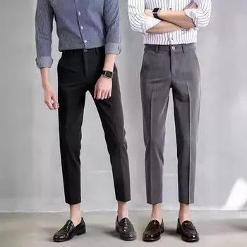 Black Trousers Men s Cropped Straight Leg Slim Fit Casual Men s Suit Pants 28 хаки