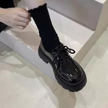 Black uniform spring and autumn heightening college style spring and summer new autumn soft-soled single shoes casual lace-up Mary Jane 35