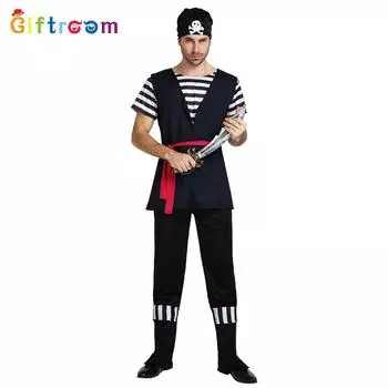 Black Unique And White Striped Adult Pirate Costume For Themed Events And Performances Creative