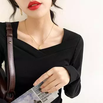 Black velvet square collar bottom shirt women s new autumn French U-collar suit with a western-style long-sleeved blouse S