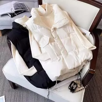 Черный жилет женский осень и зима 2024 новый свободный жилет пуховик хлопковый жилет куртка женская S чёрный