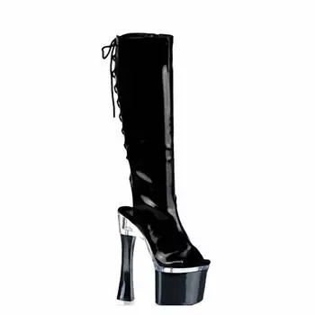 Black waterproof table, tall tube, thick heel 20cm self-inspection round head women s fashion boots, new boots in autumn 2025 34 чёрный
