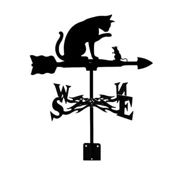 Black Weather Vane Creativity Roof Garden Decorations Metal Wind Indicator Cat Outdoor Crafts Weathercock