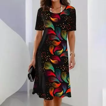 Black & White Block 3D Printed Women s Fashion Short Sleeve Dress O Neck Midi Dresses Female Clothing SummerAutumn For Lady S