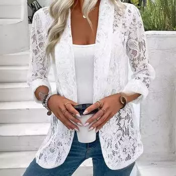 Black White Classic Lace Jacket Women s Elegant Lightweight Coat Spring Autumn Blouse XXL белый