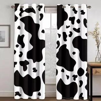 Black & White Cow Pattern Curtain Camouflage Pink Blue Applicable Living Room Bedroom Kitchen Balcony Window Decor 2 Panels 50W130H(CM)X2PCS&Grommet Top