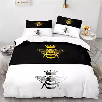 Black White Crown Honeybee Printed 3d Bedding Set Art Pattern Home Decor Duvet Cover Sets Pillowcase Twin Full Queen King Size 135x200cm