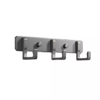 Black/White/Grey Space Aluminum Row Hook Strong Adhesive Clothes Coat Hook Living Room Grey-3 Hooks