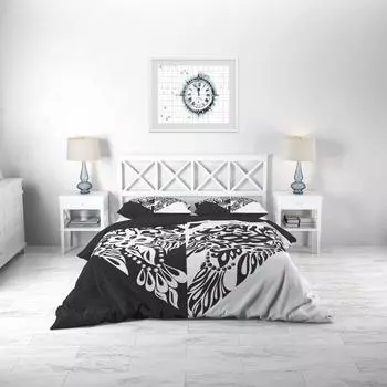 Black White King Queen Duvet Cover Love Heart Pattern Bedding Set for Teens Adults Nordic Flowers 2/3pcs Polyester Quilt Cover 70x133cm 2pcs