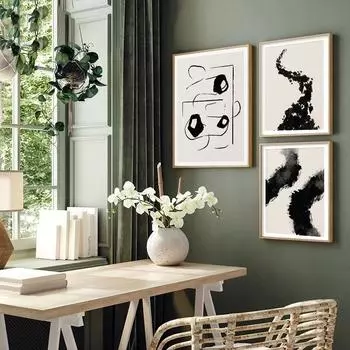 Черно-белая картина с изображением листьев растений, современная абстрактная живопись, настенный плакат, винтажная печать на холсте, скандинавская гостиная, украшение для дома, без рамки 21*30cm No Frame