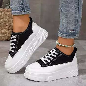 Black White Platform Sneaker Women Brand Designer Lace Up Skateboard Shoes Woman 2024 Autumn Thick Bottom Vulcanized Shoes Mujer 35 чёрный