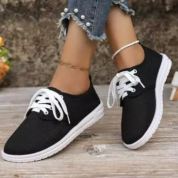 Black White Women s Flats Canvas Shoes Soft-bottomed Sneakers Soft Shoes Non -slip Shoe Lace -up Leisure Feminine Shoes 36 чёрный