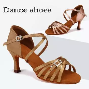 Черные женские туфли для латинских танцев для девочек, бальные туфли для танго, сальсы, туфли для вечеринок для женщин, высокий каблук 7 см 34 коричневый
