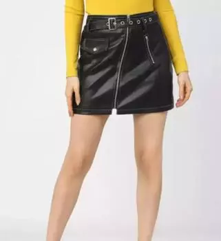 Черная женская облегающая мини-юбка, уникальный дизайнер, 100% натуральная овечья кожа S чёрный