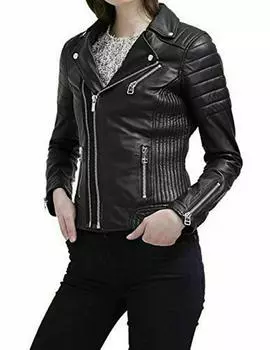 Черная женская мягкая натуральная кожа ягненка на вечеринку стильная приталенная куртка XS чёрный