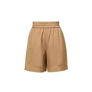 Blacknini Cool Pants Have One! Cool Acetate Linen Blended Breathable Drawstring Half Length Shorts Coffee Acetic acid linen elastic drawstring pants XS