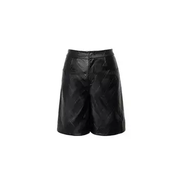 Blacknini Diamond Lattice Turkey Vegetable Tanned Sheepskin Diamond Plaid Embossed Jacket Leather Shorts Rhombic Half Length leather shorts S