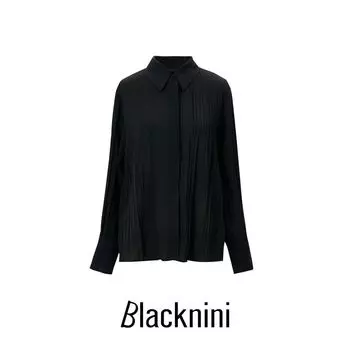 Blacknini Ding Dahl Static Luxury Style Ice Feeling Acetic Acid Wave Texture Pleat Shirts Black (In Stock) XS