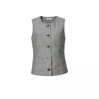 Blacknini Double Palace Linen Luxury-Grade Yarn-Dyed Jacquard Linen Stripes Suit round Neck Vest/Pants Stripes vest M