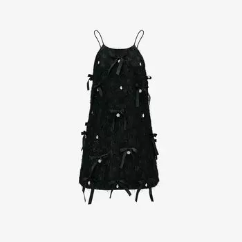 Blacknini Female Star Gao Ding Handmade Pearl Bows Star Flash Dress Black M
