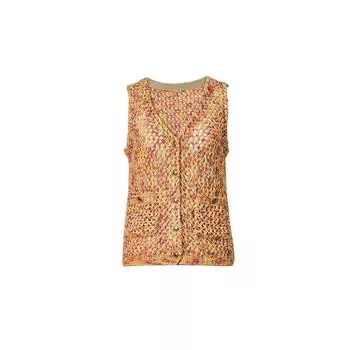 Blacknini Havana Italy Import Cofil Segment Dye Tape Yarn Cut Out Knitting Vest Cardigan