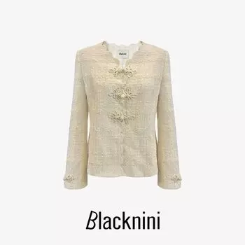 Blacknini Инь Хуафу Новый китайский стиль Национальный стиль Пряжка-пластина Тяжелая промышленность Твидовая верхняя одежда White S