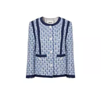 Blacknini Инь Вафля Британский Джин Рот Роскошный Бренд Королевская Ткань Контрастный Цвет Полоски Твид Верхняя Одежда Blue S