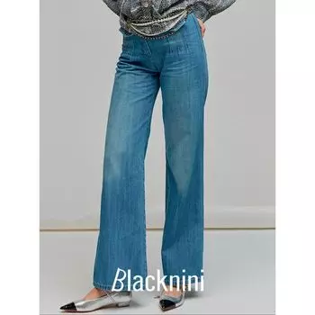 Blacknini Инь WAF/ CLO Перекрестные Ручной Вязки Пояс Голова Импортные Выстиранные Окрашенные Джинсы Широкие Штанины Jeans S