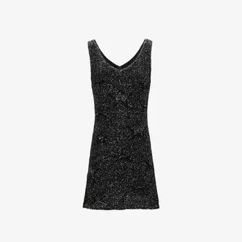 Blacknini Инь WAF/Редкий! Кардиган/платье из немецкой бисерной пряжи Яркая звезда Black-Dress L