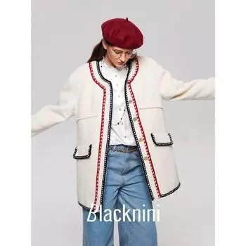 Blacknini/Italian Limited Fabric-Suli Alpaca Contrast Color Braid Wool Overcoat White XS