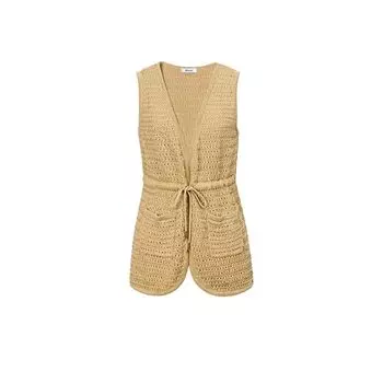 Blacknini Lawrence Japan Lilico Tape Yarn 352 Needle Small Twisted Flower Cut Out Knitting Vest Cardigan Cut Out Knitting vest(In stock) XL