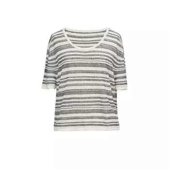 Blacknini Lazy Set 16G Cool Linen Blended Contrast Color Stripes U Collar Knitting Short Sleeve T-shirt/Pants T-shirt M