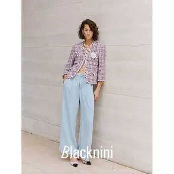 Blacknini/ Loose Soft Pants Female Star Du + American Relaxed Feeling Pleated Old Wide Leg Denim Light blue XS