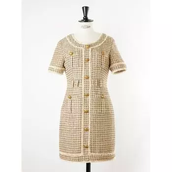 Blacknini round Neck Short Sleeve Stitching Tassel Dress Camel Gold Haig XL
