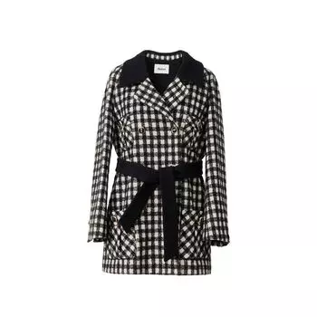 Blacknini Shipped/Black and White Symphony Ch Classic Vichy Plaid Wool Lapel Woolen Coat Outwear Black and white Outwear XS