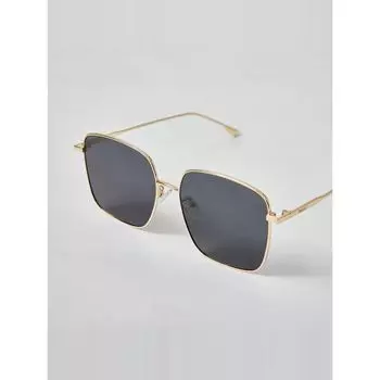 Blacknini Square Frame Sun-Proof Fit Metal Frame Sunglasses Gold (In Stock)